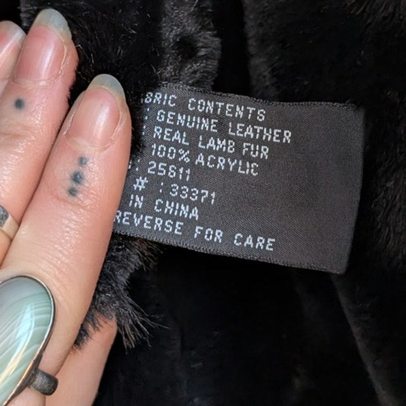 Vintage Black Suede Penny Lane Coat Fur Mini Trench Minimalist Goth Furry Jacket