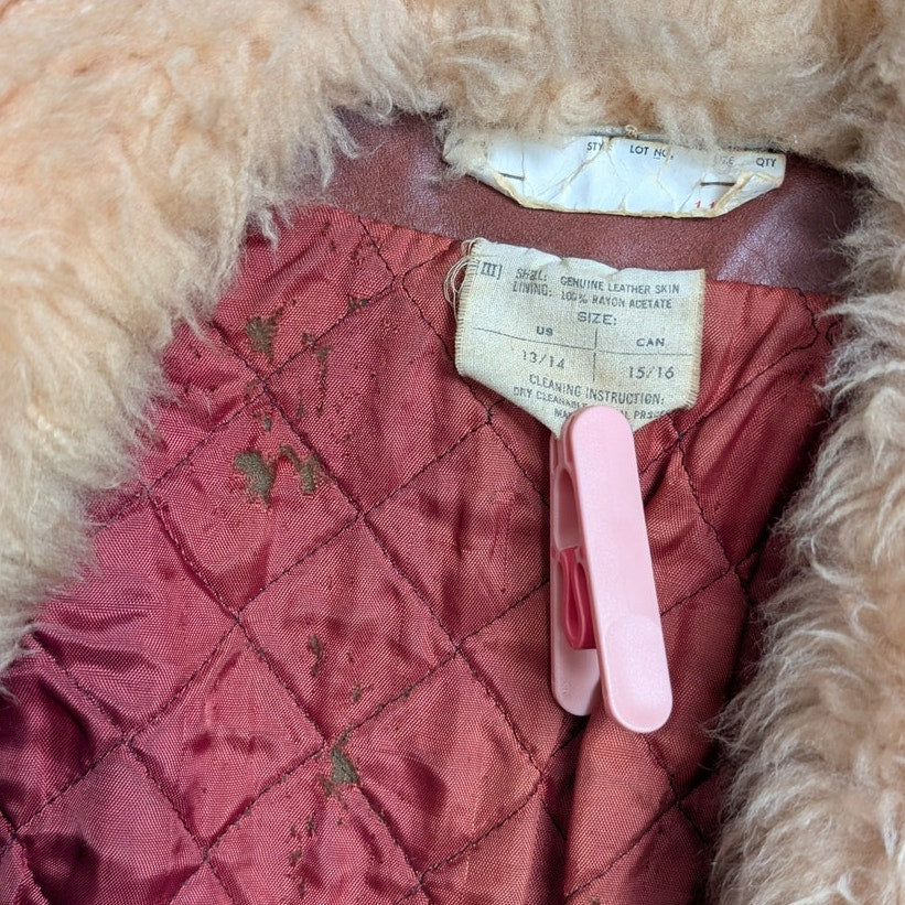 Vintage Leather Jacket Red Brown 70s Penny Lane Trench Coat Afghan Fur Medium