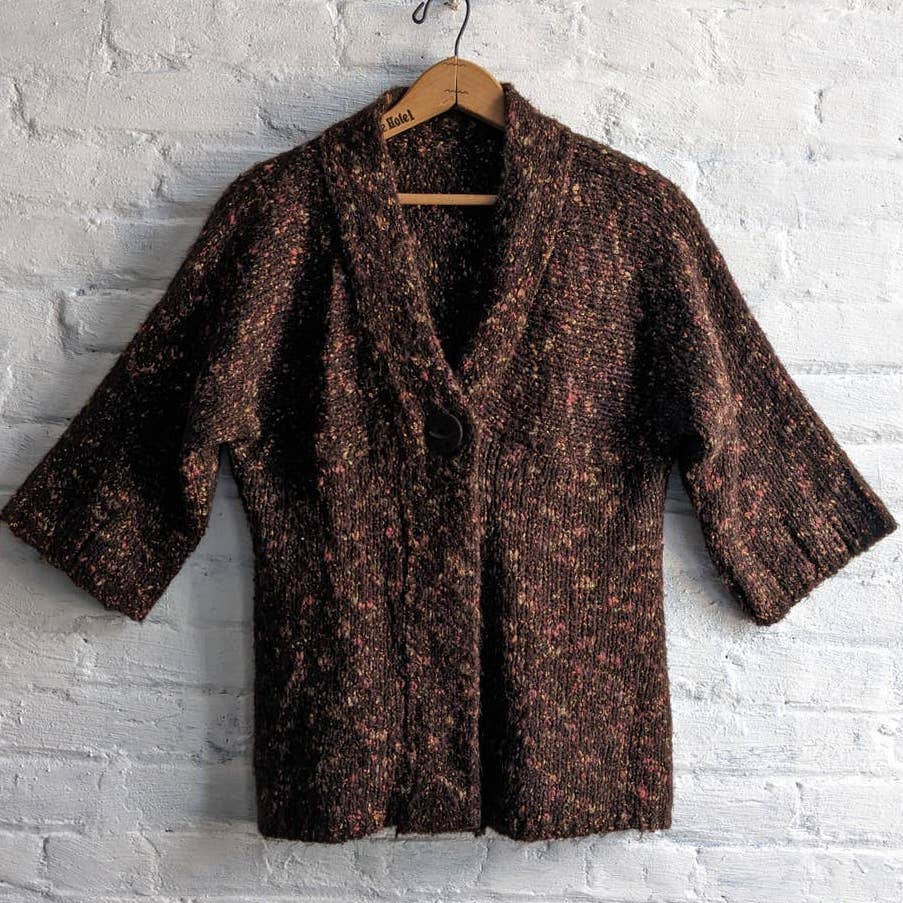 Vintage Witchy Earthy Brown Fuzzy Knit Cardigan Rainbow Sprinkles Grunge Sweater