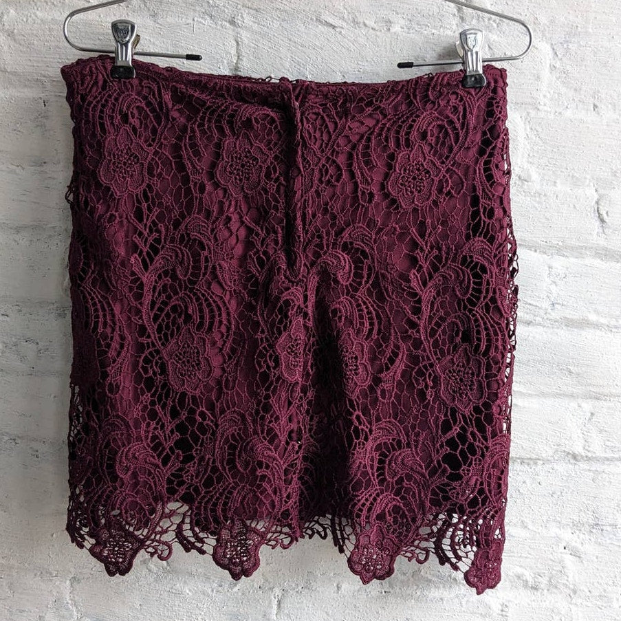 Y2K Red Lace Mini Fairycore Skirt Dark Romance Floral Witchy Sexy Burgundy Skirt