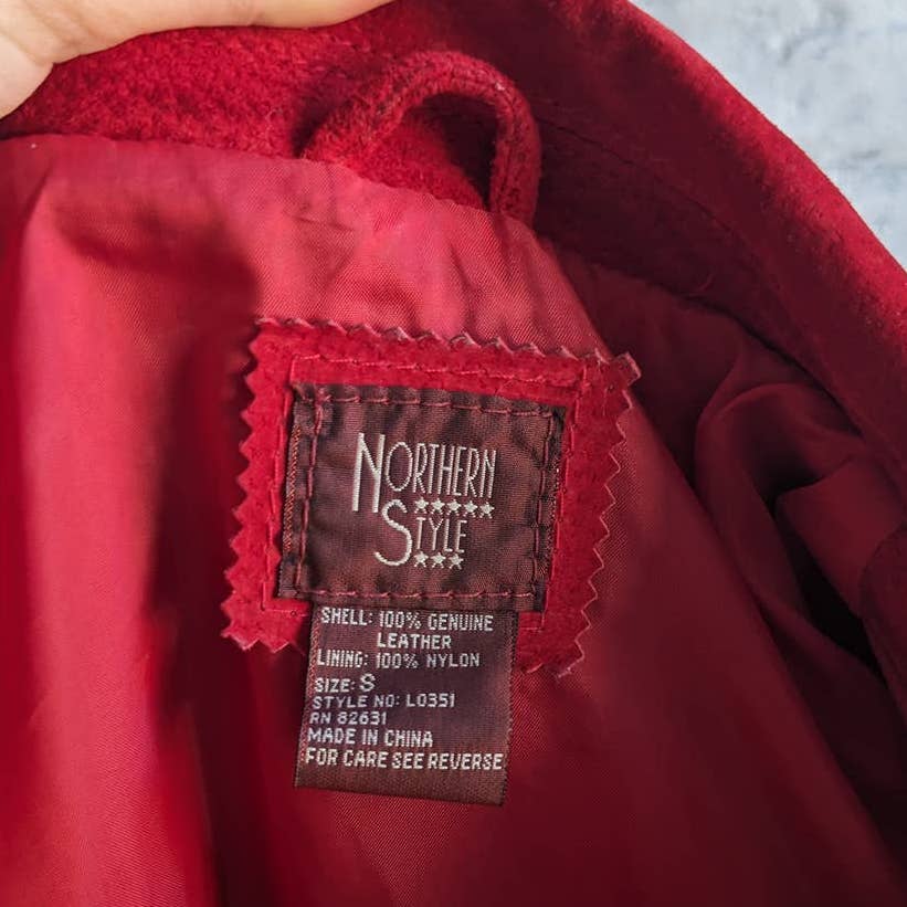 Vintage Cherry Red Suede Leather Fringe Southwest Biker Jacket Moto Western Coat