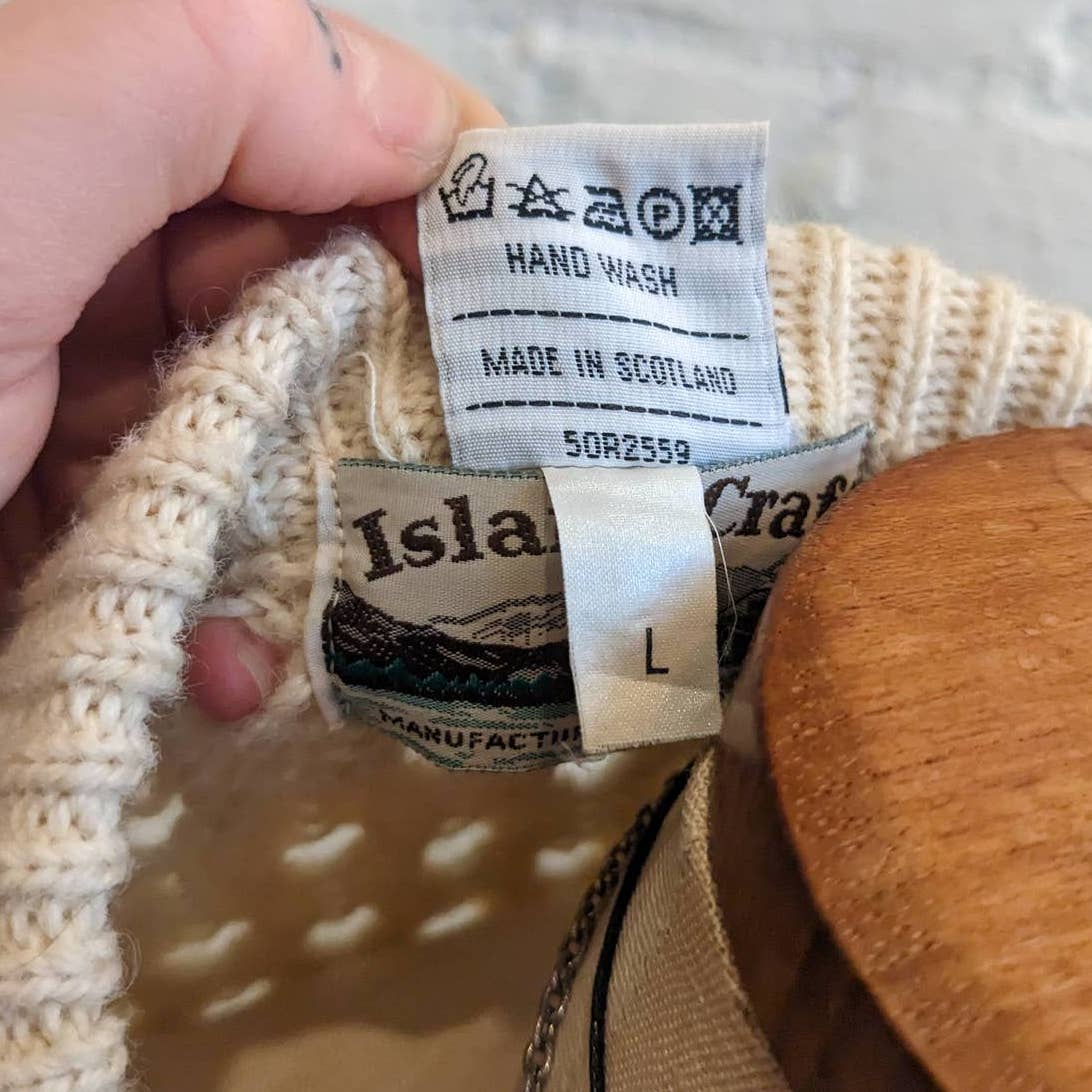 Vintage Chunky Cable Knit Wool Grandpa Sweater Minimalist Grunge Earthtone Top