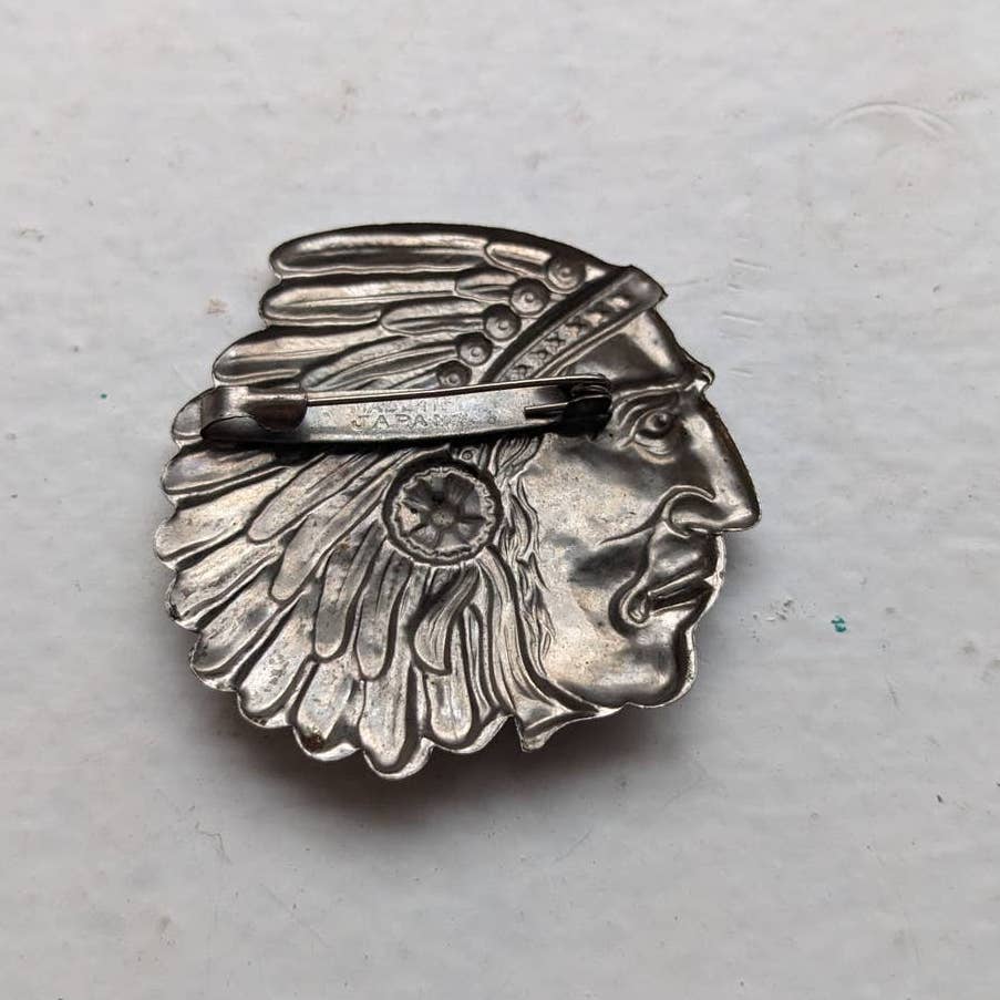 Vintage Southwest Americana Warrior Silver Pin Tribal Native Indigenous Brooch