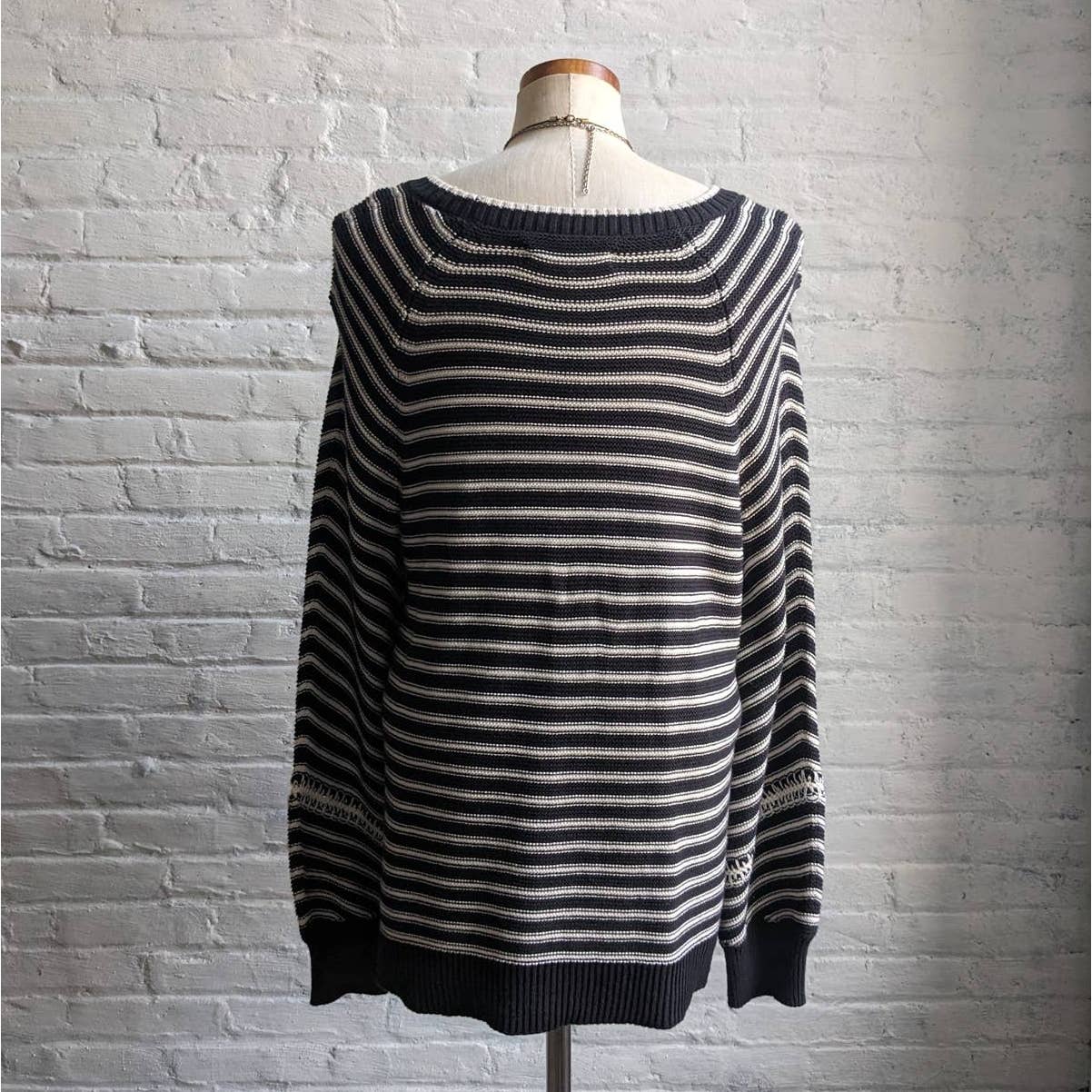 Vintage Chunky Knit Striped Cozy Sweater Minimalist Embroidered Slouchy Y2K Top