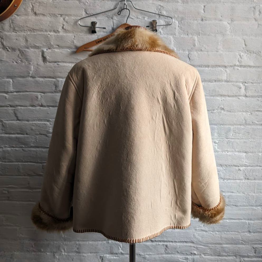 Vintage Vegan Penny Lane Shaggy Faux Fur Coat Southwest Furry Minimalist Jacket
