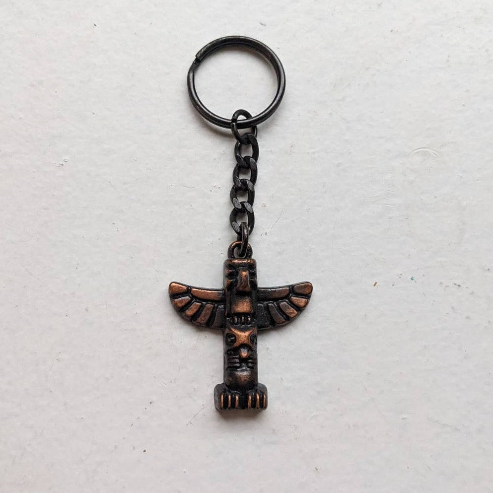 Vintage Southwest Native Keychain Totem Talisman Distressed Charm Chain Jewelry