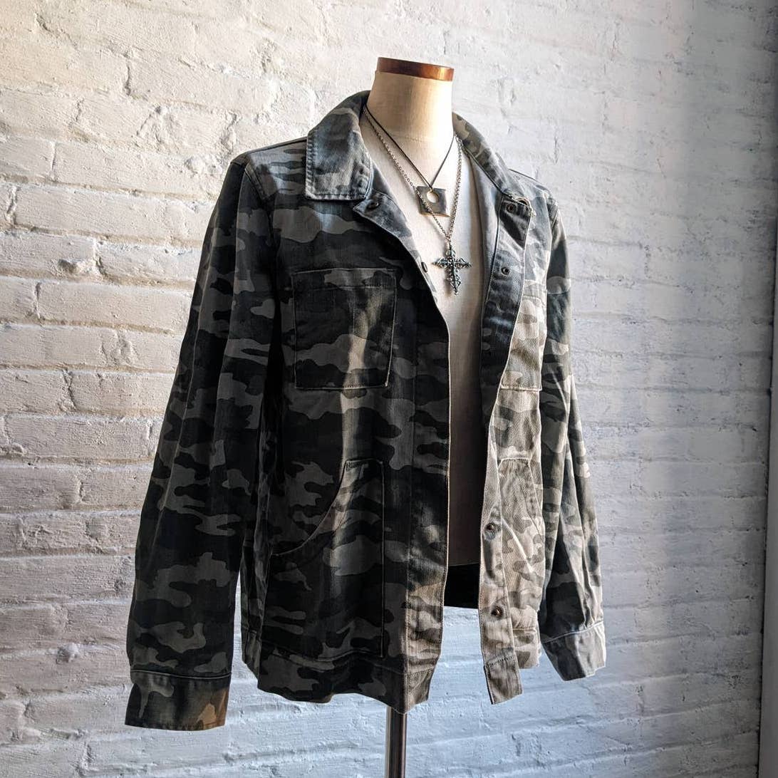 Vintage Army Camo Jacket Camouflage Shacket Military Fatigues Forest Jungle Coat