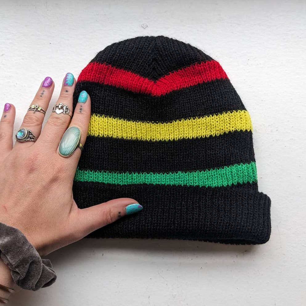 Retro Rasta Bright Primary Rainbow Skittles Striped Beanie Black Neff Daily Hat