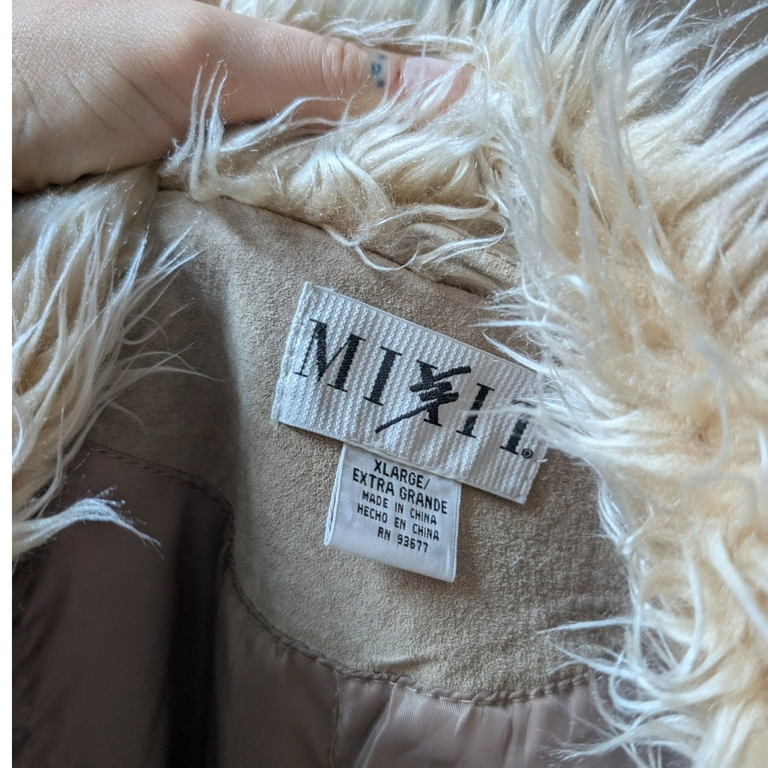 Y2K Vintage Tan Suede Penny Lane Jacket XL Faux Fur Coat Groovy Leather Coat
