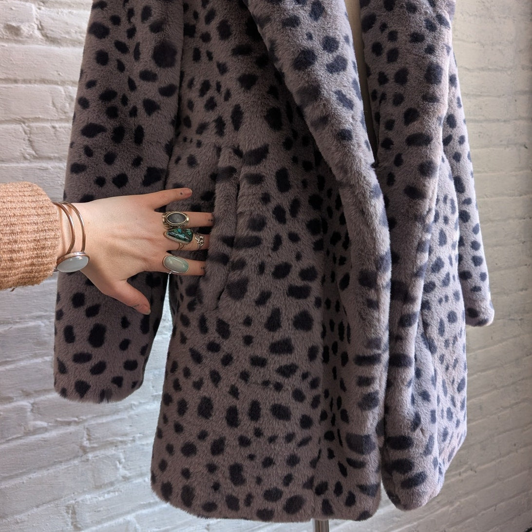 Faux Fur Cheetah Coat Animal Print Fur Trench Coat Shaggy Furry Y2K Jacket Small