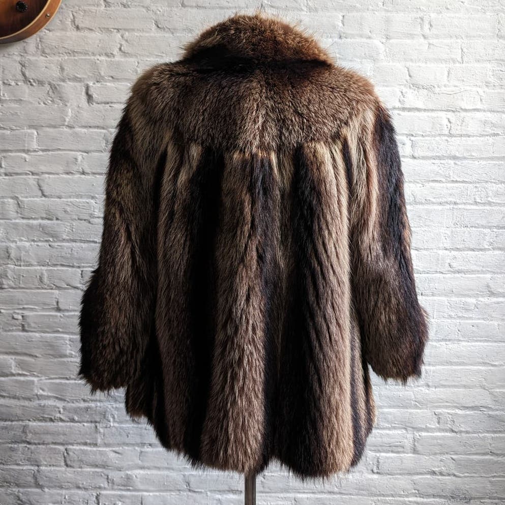 70s Vintage Mob Wife Raccoon Fur Coat Coat Groovy Furry Shag Oversize Jacket