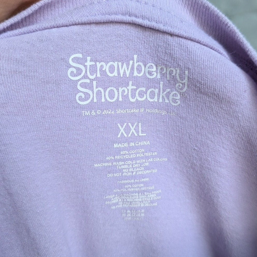 Retro Strawberry Shortcake Graphic Tee Pastel Purple Kawaii Heart Tshirt Top XXL