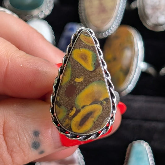 Brown Swirl Boho Statement Ring Trippy Sterling Silver Vintage Southwest Size 8