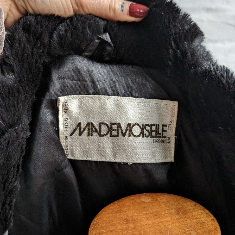 Vintage Black Rabbit Fur Bomber Coat Minimalist Shaggy Furry Fuzzy Moto Jacket