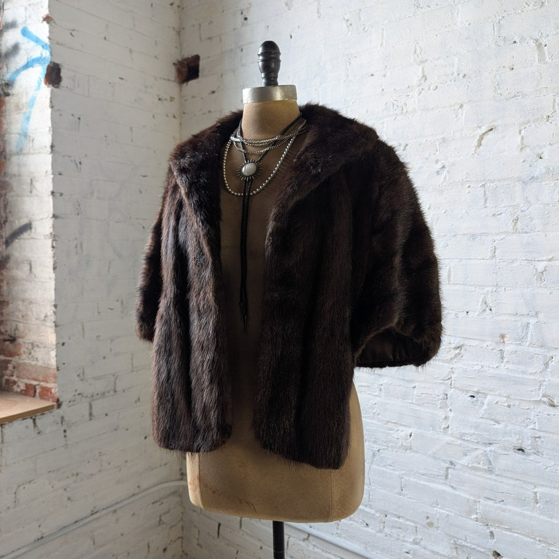 Vintage Brown Mink Fur Stole Luxury Scarf Boho Coquette Glam Furry Cape Shawl