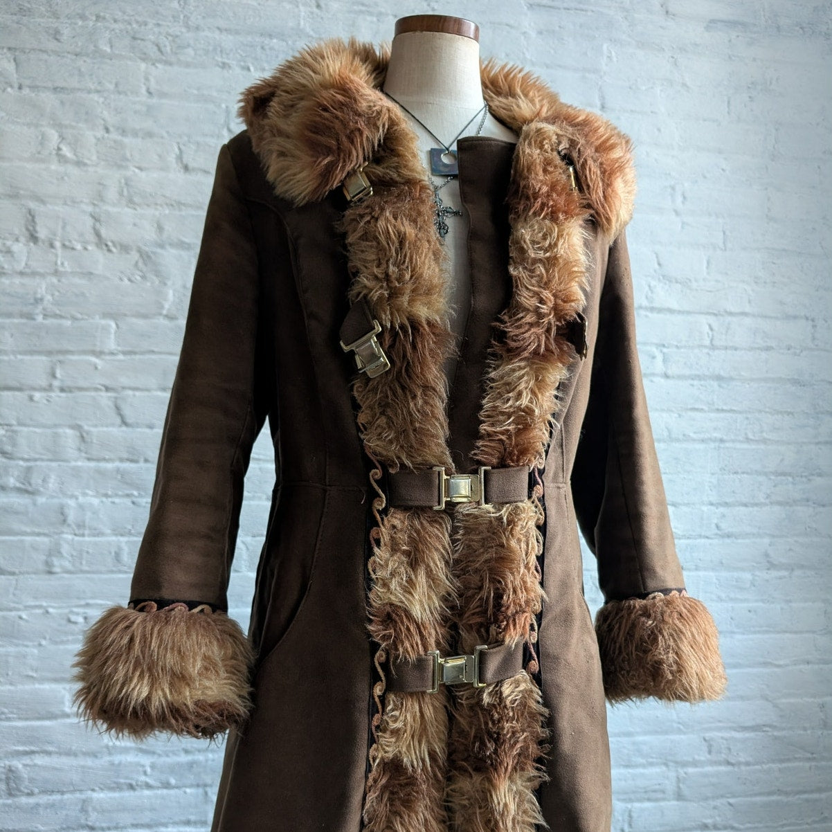 70s Vintage Brown Faux Fur Afghan Coat Penny Lane Groovy Shaggy Trench Jacket