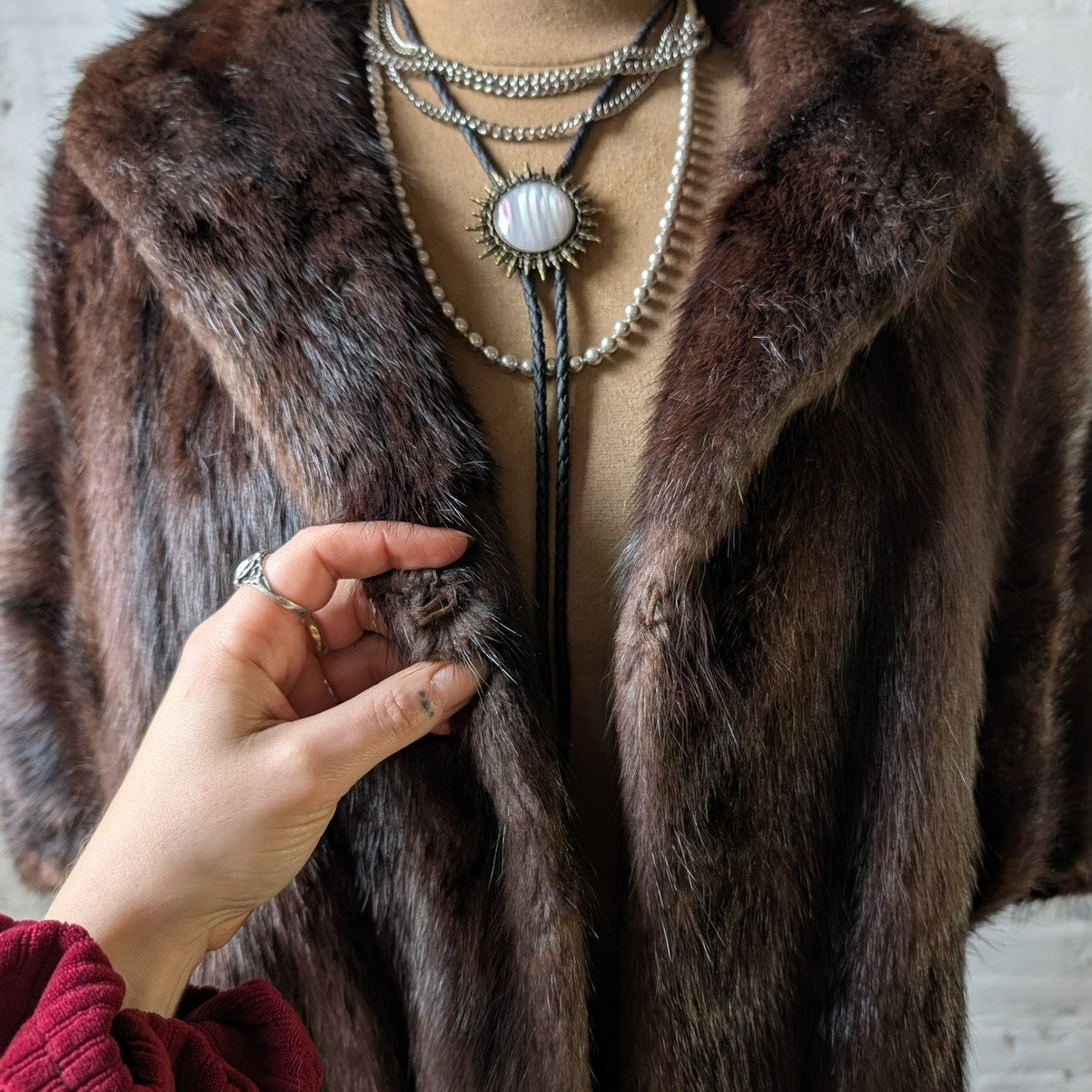 Vintage Brown Mink Fur Stole Luxury Scarf Boho Coquette Glam Furry Cape Shawl