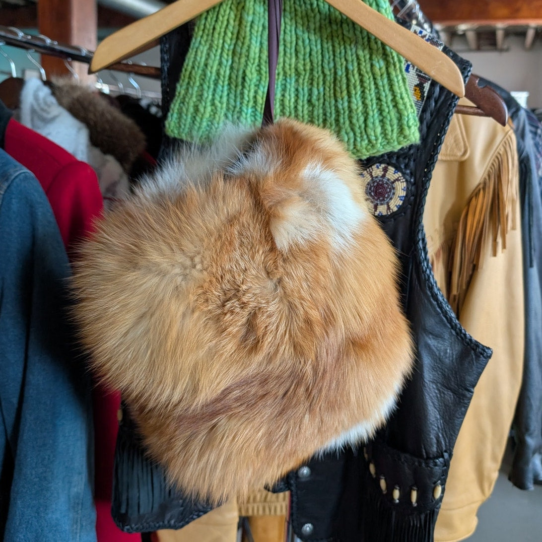 Vintage Orange Fox Fur Muff Genuine Furry Fuzzy Old Money Festival Mobwife Glove