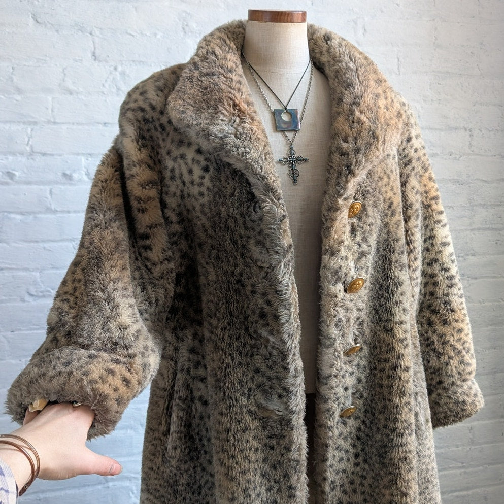 St John Faux Fur Cheetah Trench Coat Y2K Designer Animal Print Luxury Jacket