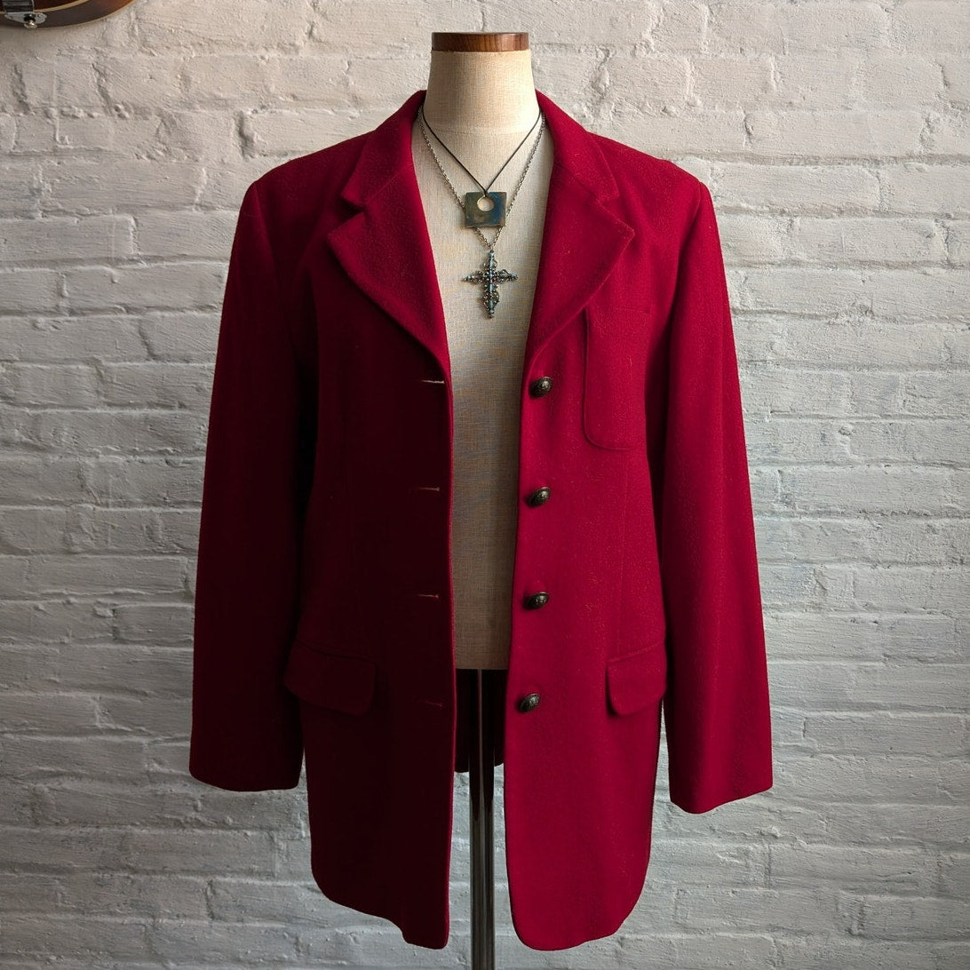 Vintage Red Wool Jacket Chic Minimalist Romance Red Blazer Red Wool Coat Medium