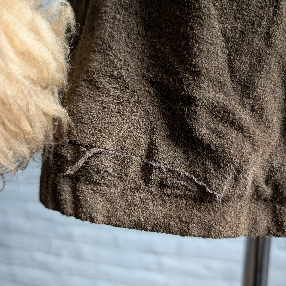 Vintage Brown Suede Penny Lane Jacket Fur Furry Leather Groovy Mod Trench Coat