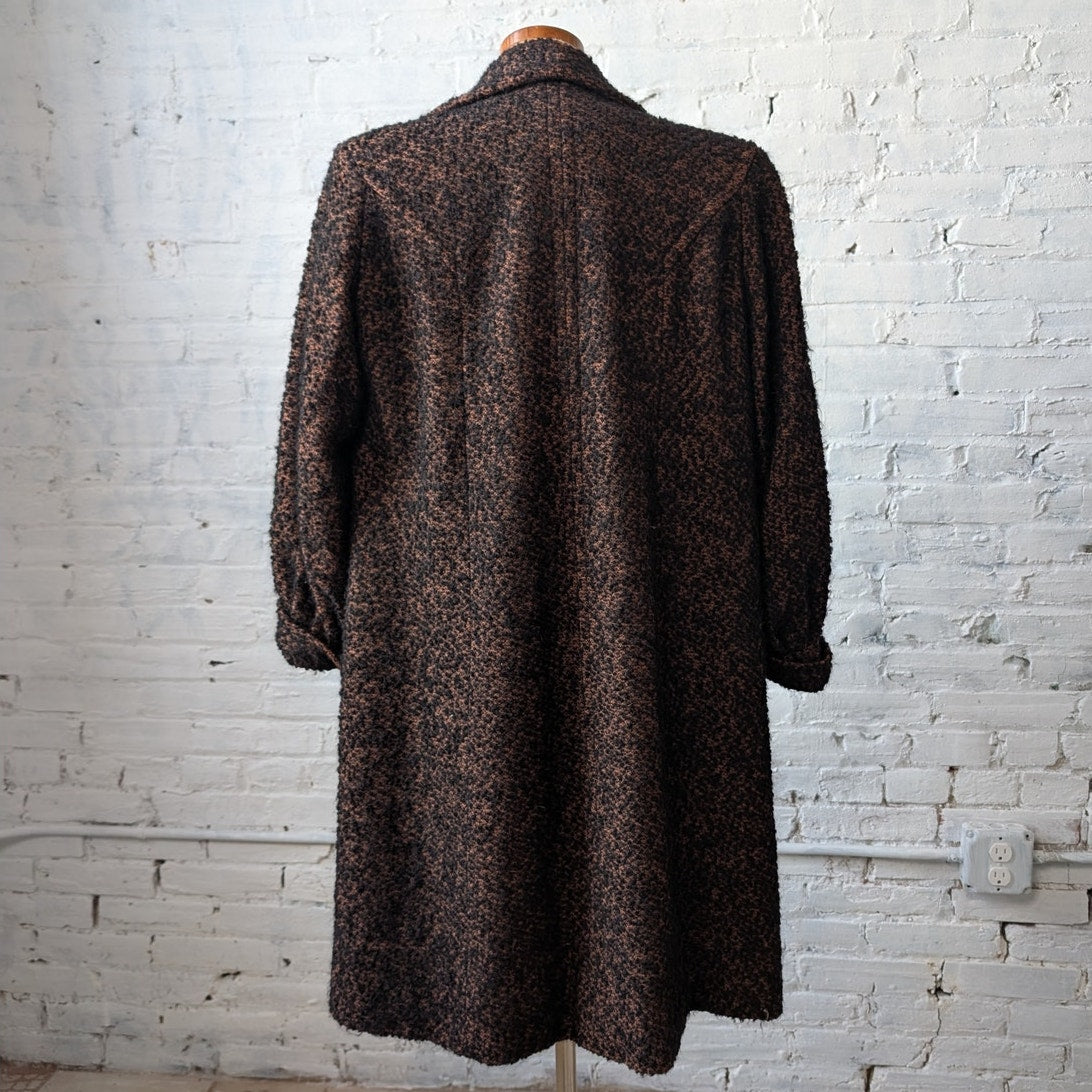 Vintage Black Rusty Fuzzy Wool Trench Coat Preppy Knit Boucle Boho Breezy Jacket