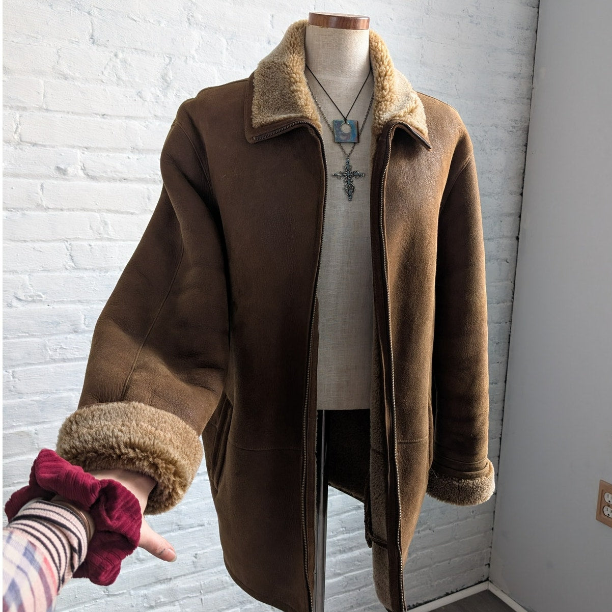 Vintage Brown Suede Leather Penny Lane Coat Minimalist Western Shearling Jacket