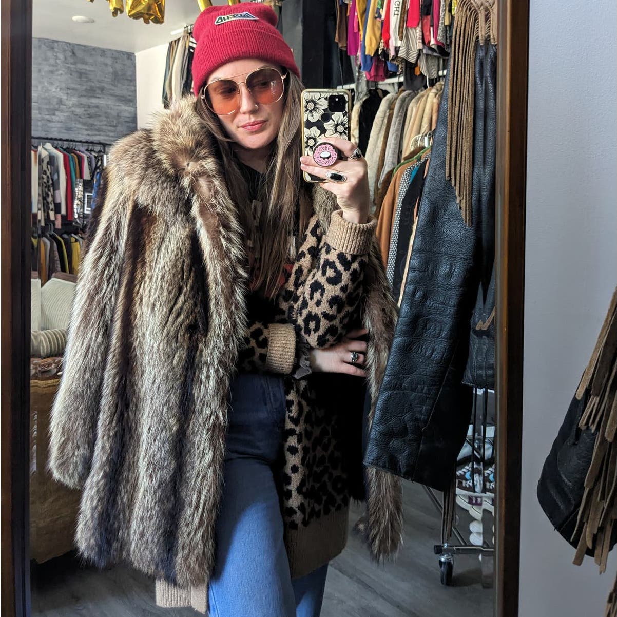 70s Vintage Mob Wife Raccoon Fur Coat Coat Groovy Furry Shag Oversize Jacket