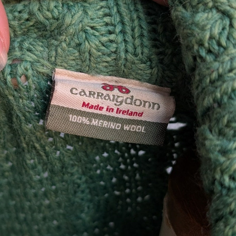 Vintage Green Wool Cable Knit Grandpa Sweater Minimalist Chunky Cardigan Top