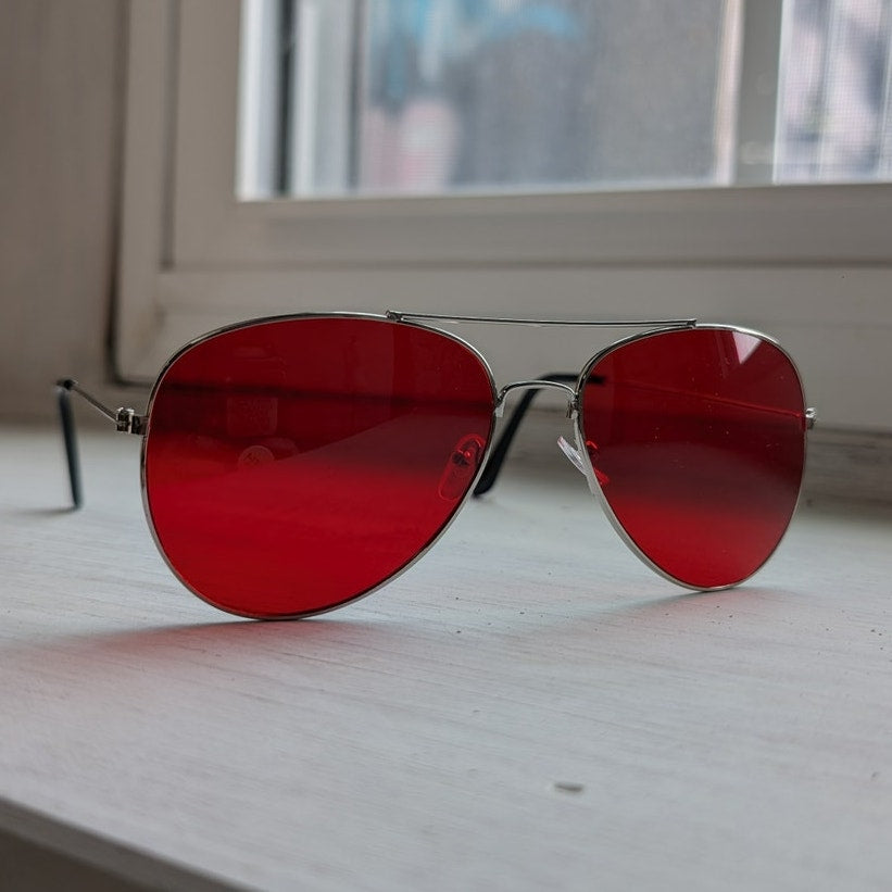 70s Retro Red Sunglasses Tinted Shades Aviators Minimalist Festival Accessories
