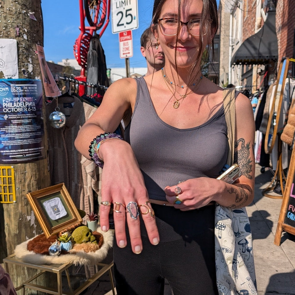Earthy Rust Grey Natural Stone Ring Boho Chic Y2K Sterling Silver Vintage Size 8