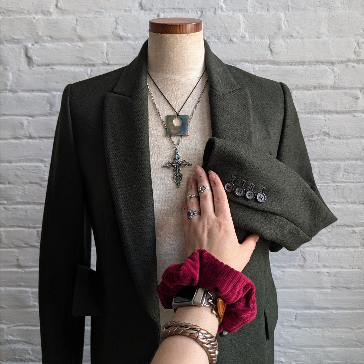 Zara Green Wool Trench Coat Earthy Blazer Dark Academia Chic Dress Jacket Small