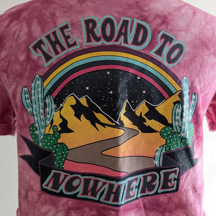 Y2K Pink Tie Dye Graphic Tee Crop Top S Concert Festival Cactus Boho Chic Top