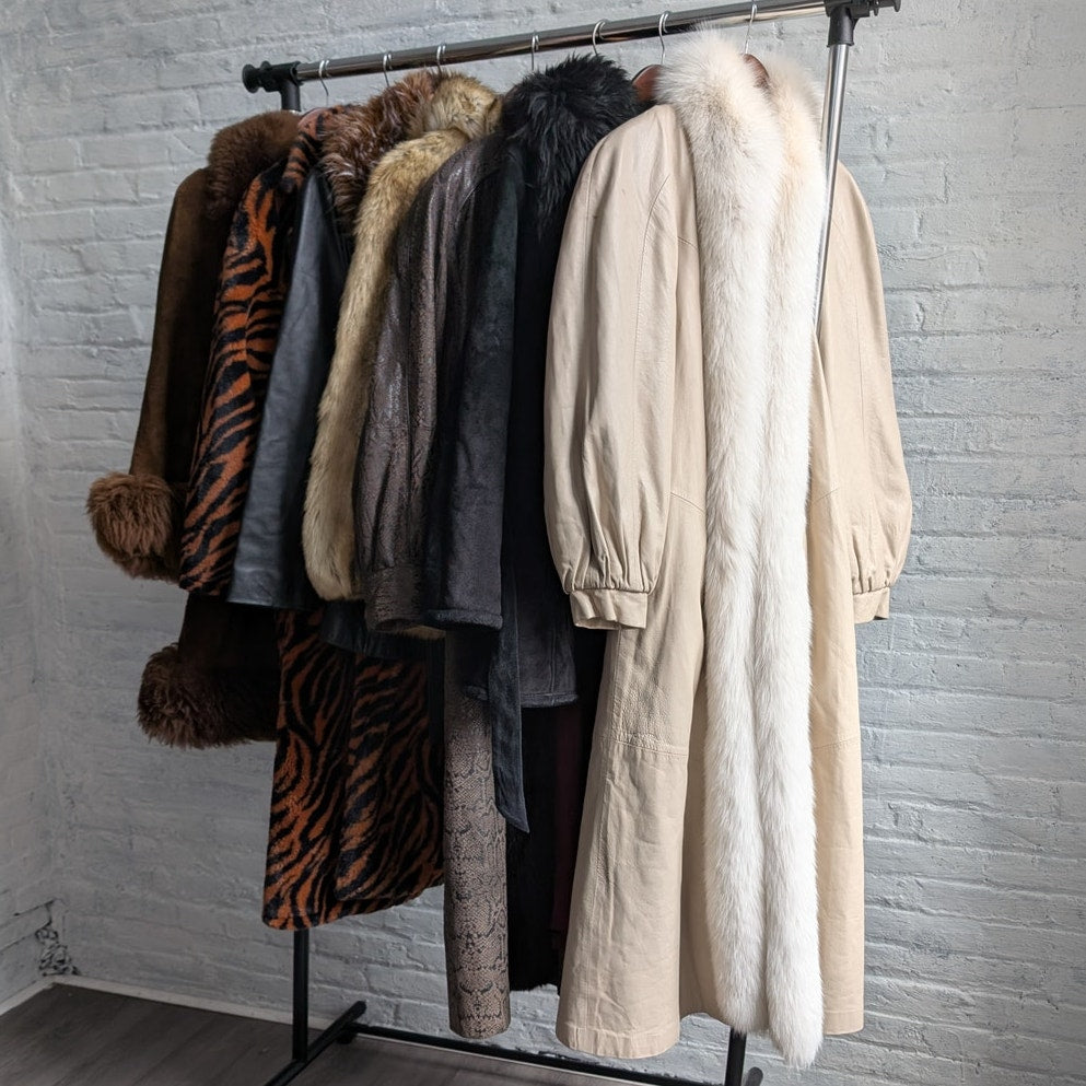 Vintage White Leather Snakeskin Trench Coat Minimalist Penny Lane Fox Fur Jacket