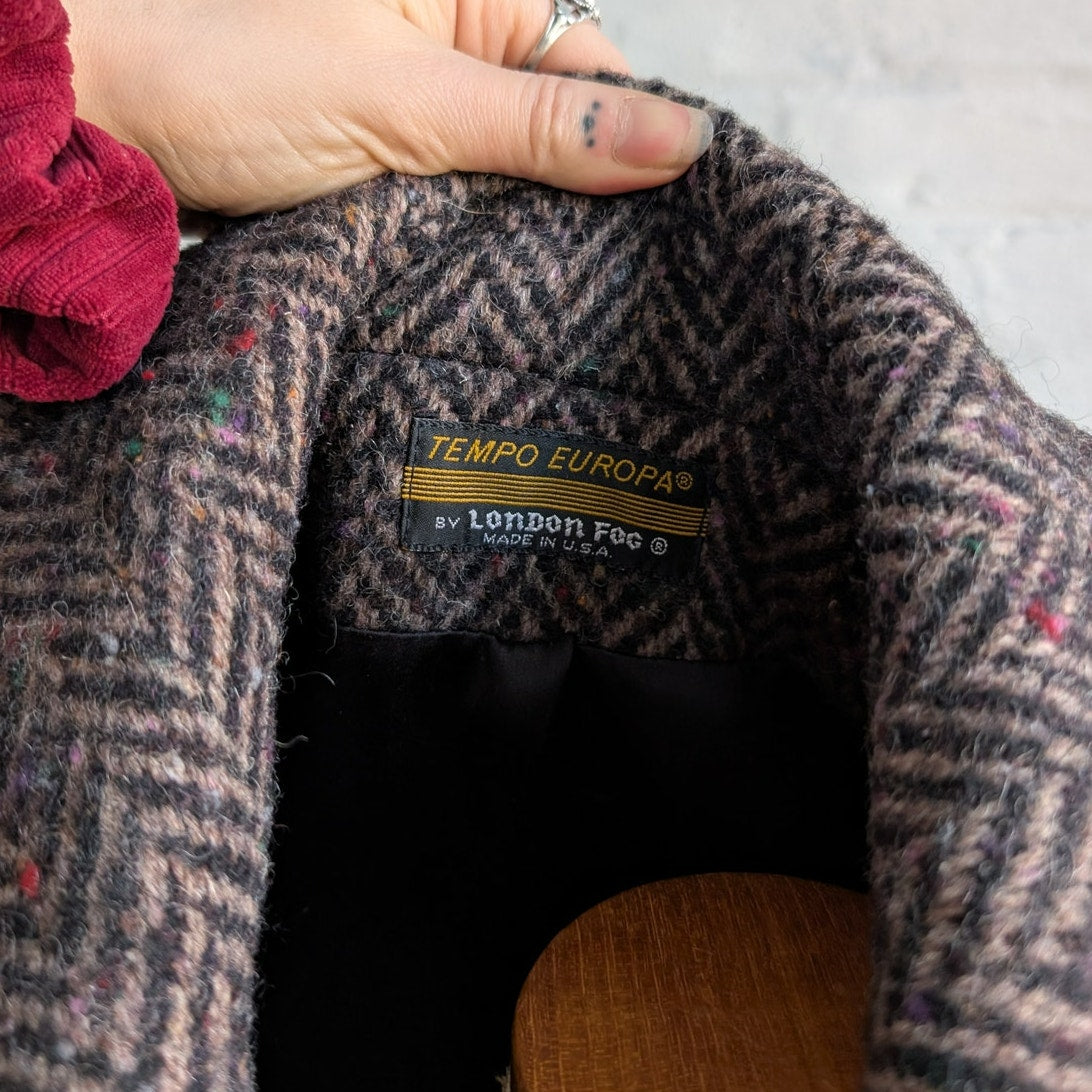 90s Vintage Gray Wool Trench Coat Classy Fuzzy Tweed Academia Minimalist Jacket