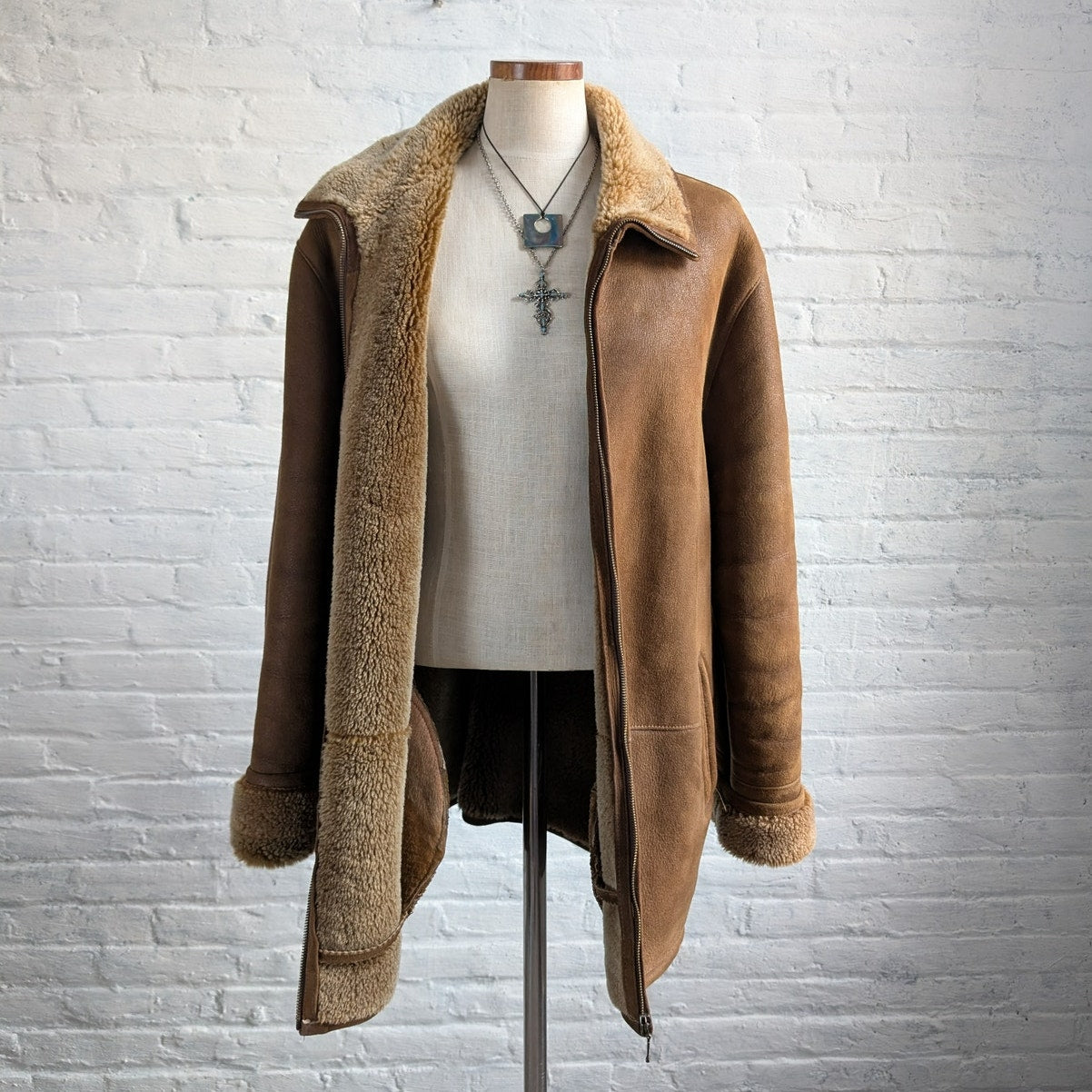 Vintage Brown Suede Leather Penny Lane Coat Minimalist Western Shearling Jacket