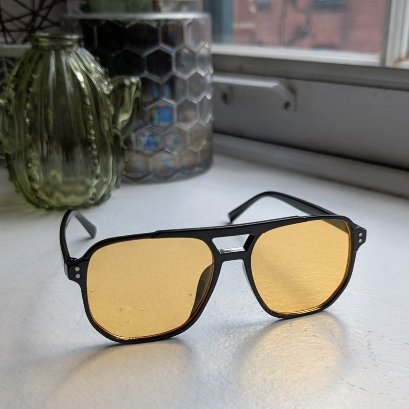 Retro Yellow Aviator Minimalist Festival Sunglasses Grunge Tinted Sunnies Shades