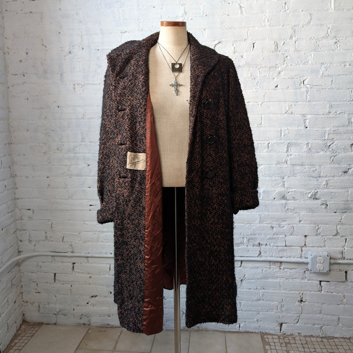Vintage Black Rusty Fuzzy Wool Trench Coat Preppy Knit Boucle Boho Breezy Jacket