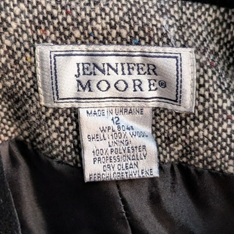 Vintage Gray Wool Blazer Tweed Herringbone Preppy Minimalist Velvet Jacket Large