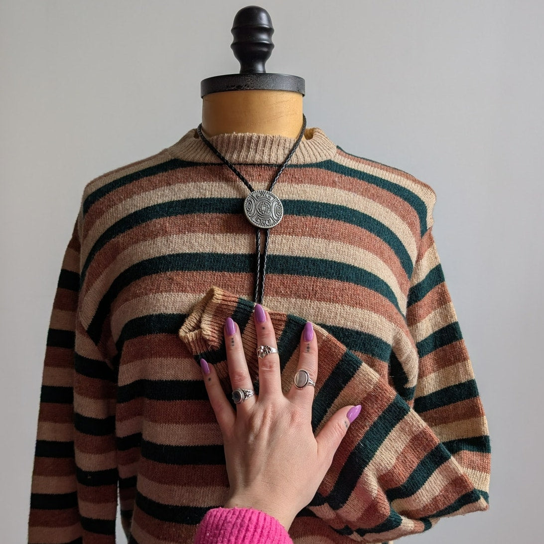 Vintage Striped Wool Knit Sweater Oversize Grandpa Sweater Crewneck Top Medium
