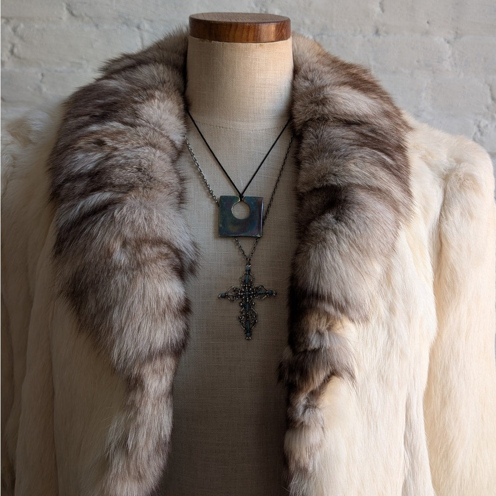 Vintage White Rabbit Fur Coat Penny Lane Minimalist Groovy Boho Chic Glam Jacket