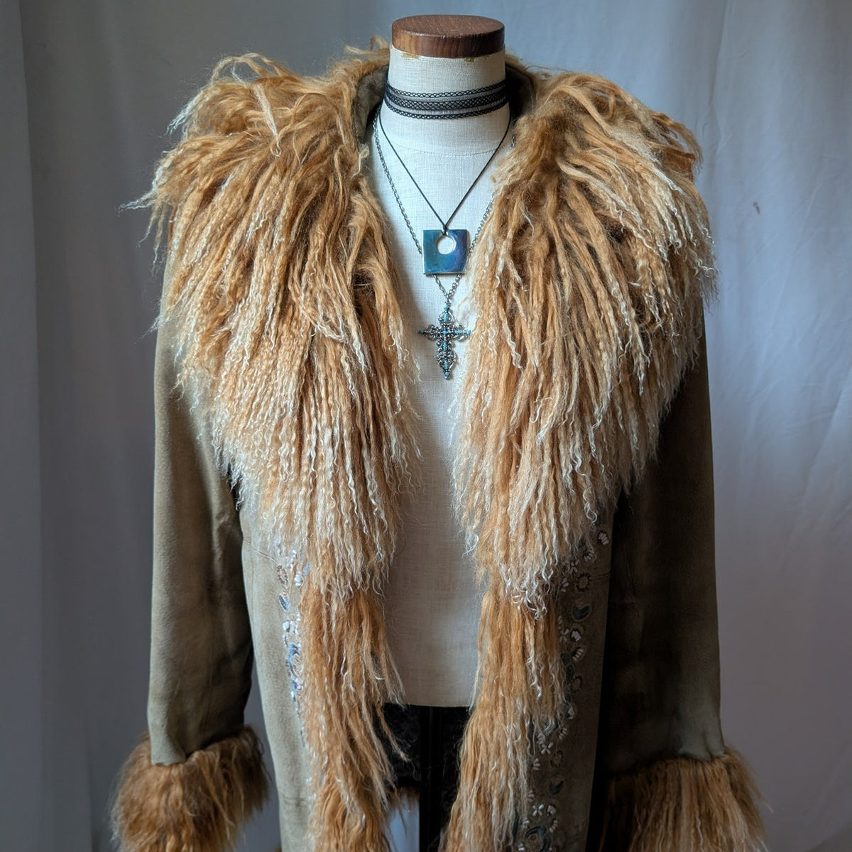 Vintage Rusty Brown Suede Coat L Penny Lane Trench Groovy Fur Jacket Afghan