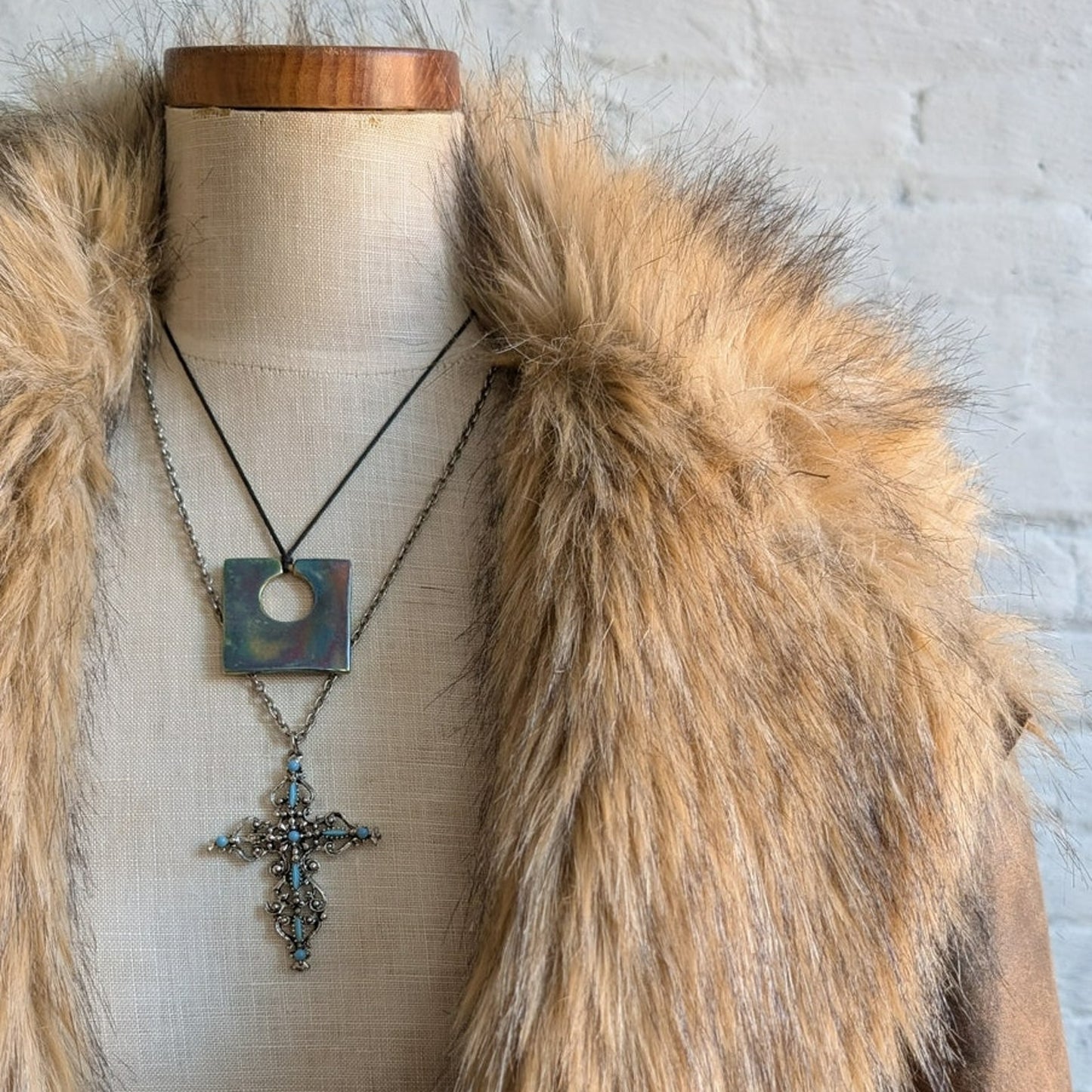 Vintage Brown Leather Fur Penny Lane Jacket Groovy Afghan Almost Famous Y2K Coat