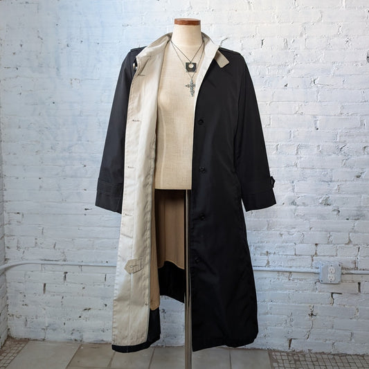 Vintage Black Trench Coat Longline Minimalist Wool Coat Duster Jacket Medium