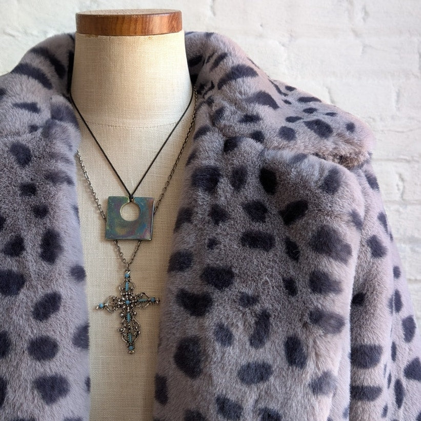 Faux Fur Cheetah Coat Animal Print Fur Trench Coat Shaggy Furry Y2K Jacket Small
