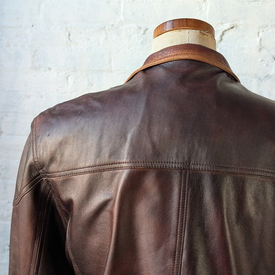 Vintage Brown Leather Moto Jacket Genuine Italian Chic Baddie Biker Bomber Coat