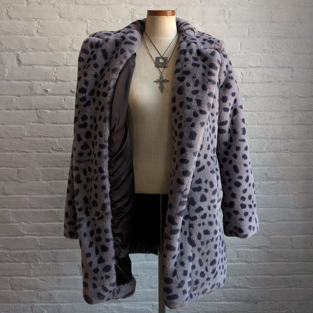 Faux Fur Cheetah Coat Animal Print Fur Trench Coat Shaggy Furry Y2K Jacket Small