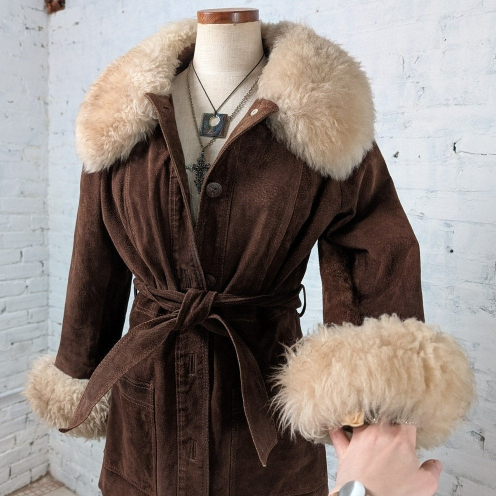 Vintage Brown Suede Jacket Penny Lane Coat Leather Jacket Groovy Boho Medium