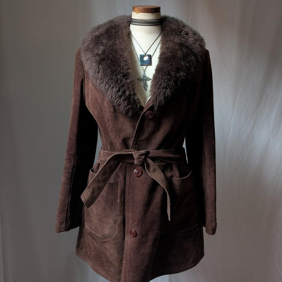 Vintage Brown Suede Penny Lane Coat XL Fur 70s Leather Jacket Boho Afghan Coat