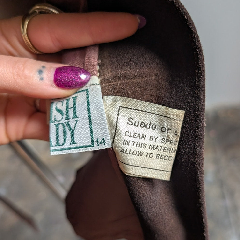 Vintage Brown Suede Penny Lane Jacket Belted Furry Leather Western Coat Medium